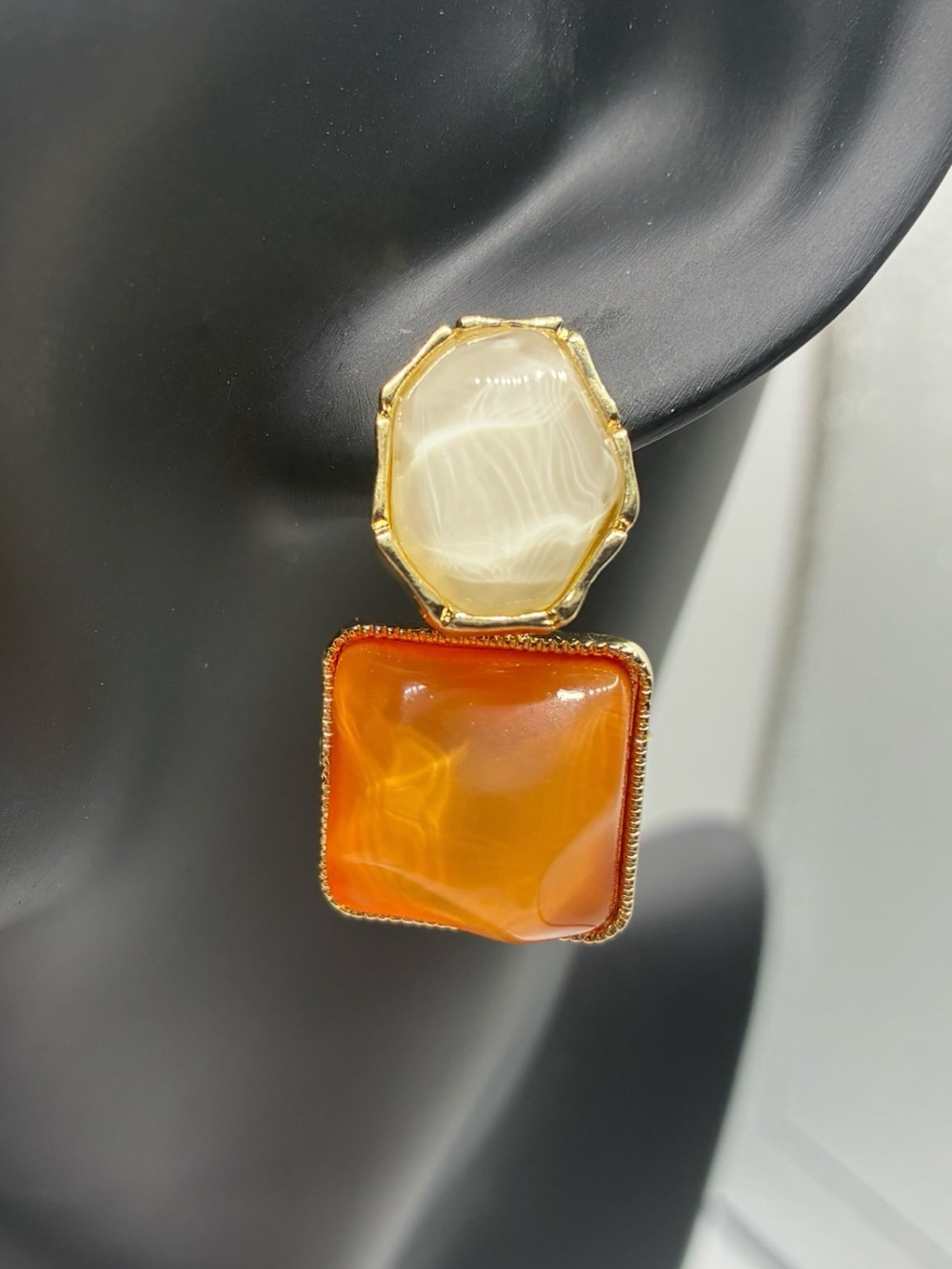 Gold-Plated Orange & Cream Statement Drop Earrings